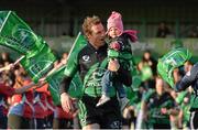 19 April 2013; Connacht's Gavin Duffy along with his 18-month-old daughter Jessica, leads his team out onto the pitch for the start of the game. Celtic League 2012/13, Round 21, Connacht v Ulster, Sportsground, Galway. Picture credit: Diarmuid Greene / SPORTSFILE