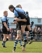 20 April 2013; Shannon's Emmet McLoughlin and Tadhg Bennett, 10, celebrate after victory over Lansdowne. Ulster Bank League, Division 1A, Shannon v Lansdowne, Coonagh, Limerick. Picture credit: Diarmuid Greene / SPORTSFILE