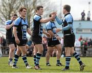 20 April 2013; Shannon's Rob Guerin and Tadhg Bennett, right, celebrate after victory over Lansdowne. Ulster Bank League, Division 1A, Shannon v Lansdowne, Coonagh, Limerick. Picture credit: Diarmuid Greene / SPORTSFILE