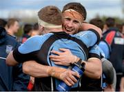 20 April 2013; Shannon's Emmet McLoughlin and James Murphy, left, celebrate after victory over Lansdowne. Ulster Bank League, Division 1A, Shannon v Lansdowne, Coonagh, Limerick. Picture credit: Diarmuid Greene / SPORTSFILE