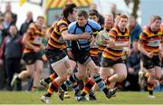 20 April 2013; Tadhg Bennett, Shannon, is tackled by Tom Daly, Lansdowne. Ulster Bank League, Division 1A, Shannon v Lansdowne, Coonagh, Limerick. Picture credit: Diarmuid Greene / SPORTSFILE