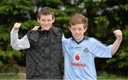 20 April 2013; Adam Scully, left, age 12, and Sean Bermingham, age 12, both from Clondalkin, Dublin, at the opening of the new pitch at Round Towers Gaa Club. Opening of the new pitch at Round Tower GAA Club, Dublin v Galway, Round Tower GAA Club, Monastery Road, Clondalkin, Dublin. Picture credit: Barry Cregg / SPORTSFILE