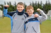 20 April 2013; Stephen Barry, age 11, and Oisin Douglas, age 12, both from Clondalkin, Dublin, at the opening of the new pitch at Round Towers Gaa Club. Opening of the new pitch at Round Tower GAA Club, Dublin v Galway, Round Tower GAA Club, Monastery Road, Clondalkin, Dublin. Picture credit: Barry Cregg / SPORTSFILE
