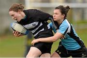 20 April 2013; Emer O'Malley, Old Belvedere, is tackled by Mary Healy, Galwegians. Paul Flood Cup Final, Old Belvedere v Galwegians, Seapoint RFC, Killiney, Co. Dublin. Picture credit: Matt Browne / SPORTSFILE