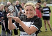 20 April 2013; Old Belvedere's Sharon Lynch after being presented with the Most Valued Player award. Paul Flood Cup Final, Old Belvedere v Galwegians, Seapoint RFC, Killiney, Co. Dublin. Picture credit: Matt Browne / SPORTSFILE