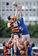 21 April 2013; Marc Feeley, gets the ball in a line-out against Ronan Lennon, St. Mary’s. 98FM Metropolitan Cup Final, Lansdowne v St. Mary’s, Donnybrook Stadium, Donnybrook, Dublin. Picture credit: Pat Murphy / SPORTSFILE