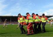 21 April 2013; Fergal Moore, Galway, is stretchered off during the first half. Allianz Hurling League, Division 1, Semi-Final, Kilkenny v Galway, Semple Stadium, Thurles, Co. Tipperary. Picture credit: Brian Lawless / SPORTSFILE