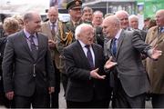 23 April 2013; President of Ireland Michael D. Higgins with Dick O'Sullivan, General Manager, Punchestown racecourse, right, ahead of the opening day of the 2013 Punchestown Festival. Punchestown Racecourse, Punchestown, Co. Kildare. Picture credit: Stephen McCarthy / SPORTSFILE