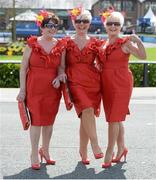 23 April 2013; Pigott sisters, from Blanchardstown, Dublin, from left, Ann, Catherine and Maureen ahead of the opening day of the 2013 Punchestown Festival. Punchestown Racecourse, Punchestown, Co. Kildare. Picture credit: Stephen McCarthy / SPORTSFILE