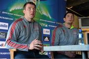 23 April 2013; Munster's Peter O'Mahony, left, and James Downey during a media conference ahead of their side's Heineken Cup Semi-Final game against ASM Clermont Auvergne on Saturday. Munster Rugby Media Conference, Musgrave Park, Cork. Picture credit: Diarmuid Greene / SPORTSFILE
