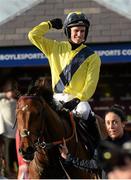 23 April 2013; Jockey Danny Mullins, aboard Mount Benbulben, celebrates after winning the Growise Champion Novice Steeplechase. Punchestown Racecourse, Punchestown, Co. Kildare. Picture credit: Stephen McCarthy / SPORTSFILE
