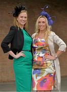 24 April 2013; Racegoers Rachel Fox, from Dundrum, Dublin, left, and Roslyn Hennebry, from Blackrock, Cork, at the day's races. Punchestown Racecourse, Punchestown, Co. Kildare. Picture credit: Barry Cregg / SPORTSFILE