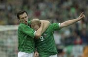 11 June 2003; Republic of Ireland's Gary Doherty celebrates with team-mate Gary Breen after scoring his sides opening goal. 2004 European Championship Qualifier, Republic of Ireland v Georgia, Lansdowne Road, Dublin. Soccer. Picture credit; Pat Murphy / SPORTSFILE *EDI*