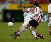 12 June 2003; Owen Heary of Shelbourne in action against Sean Friars of Derry City during the Eircom League Premier Division match between Derry City and Shelbourne at the Brandywell Stadium in Derry. Photo by Matt Browne/Sportsfile
