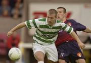 13 June 2003; Alan Reynolds of Shamrock Rovers in action against Dave Freeman of St Patrick's Athletic during the Eircom League Premier Division match between Shamrock Rovers and St Patrick's Athletic at Richmond Park in Dublin. Photo by David Maher/Sportsfile