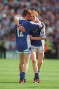 15 June 2003; Laois players Padraig Clancy and Gary Kavanagh celebrate following the Bank of Ireland Leinster Senior Football Championship Semi-Final match between Dublin and Laois at Croke Park in Dublin. Photo by Ray McManus/Sportsfile