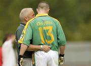 21 June 2003; Meath manager, Sean Boylan, has a word in the ear of Daithi Regan. Bank of Ireland Senior Football Championship qualifier, Monaghan v Meath, St Tighearnach's Park, Clones, Co Monaghan. Picture credit; Damien Eagers / SPORTSFILE *EDI*