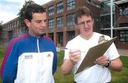 23 June 2003; Neil Cusack a member of the adidas Irish Runner Marathon Team 2003 with Dr. Niall Moyna, Human Performance Laboratory, Dublin City University, Dublin. Athletics. Picture credit; David Maher / SPORTSFILE *EDI*.