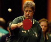 28 June 2003; Teresa Swaine, of Ireland, in action against Manuela Leier, of Austria, during the Women's Table Tennis Finals at the RDS during the 2003 Special Olympics World Games, RDS, Dublin, Ireland. Picture credit; Brendan Moran / SPORTSFILE *EDI*