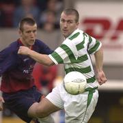 13 June 2003; Alan Reynolds of Shamrock Rovers in action against David Freeman of St Patrick's Athletic during the Eircom League Premier Division match between Shamrock Rovers and St Patrick's Athletic at Richmond Park in Dublin. Photo by David Maher/Sportsfile