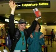 30 June 2003; Christian Robustelli, a Special Olympics Athlete from Switzerland, at Dublin Airport as the Special Olympics Athletes return to their home countries after competing in the 2003 Special Olympics World Games. Photo by Ray McManus/Sportsfile