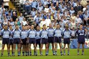 28 June 2003; The Dublin team stand ahead of the Bank of Ireland All Ireland Senior Football Championship Qualifier match between Derry and Dublin at St Tiernach’s Park in Clones, Monaghan. Photo by Damien Eagers/Sportsfile