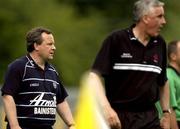 28 June 2003; Dublin manager Tommy Lyons, left, and Derry manager Mickey Moran during the Bank of Ireland All Ireland Senior Football Championship Qualifier match between Derry and Dublin at St Tiernach’s Park in Clones, Monaghan. Photo by Damien Eagers/Sportsfile