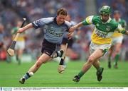 15 June 2003; Tomas McGrane of Dublin in action against David Franks of Offaly during the Guinness All Ireland Hurling Championship Qualifier Round 1 match between Dublin and Offaly at Croke Park in Dublin. Photo by Damien Eagers/Sportsfile