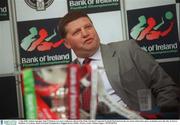 1 July 2003; Galway manager John O'Mahony during a Press Conference at Bank of Ireland Headquarters, Baggott Street in Dublin, before the Bank of Ireland Connacht Football Final between Galway and Mayo, which takes place on 6th July, in Pearse Stadium, Galway. Photo by Damien Eagers/Sportsfile