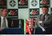 1 July 2003; Mayo manager John Maughan, left, and Galway manager John O'Mahony during a Press conference at Bank of Ireland Headquarters, Baggott Street, Dublin, before the Bank of Ireland Connacht Football Final between Galway and Mayo, which takes place on 6th July, in Pearse Stadium, Galway. Photo by Damien Eagers/Sportsfile