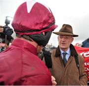 24 April 2013; Trainer Willie Mullins speaking with jockey Davy Russell after Sir Des Champs won the Bet Online With TheTote.com Punchestown Gold Cup. Punchestown Racecourse, Punchestown, Co. Kildare. Picture credit: Barry Cregg / SPORTSFILE