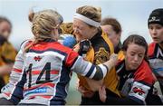 20 April 2013; Niamh Leacy, Garda, is tackled by Niamh Kennedy and Adrienne Andrews, 14, Mullingar. Plate Final, Mullingar v Garda, Seapoint RFC, Killiney, Co. Dublin. Picture credit: Matt Browne / SPORTSFILE