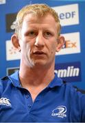 25 April 2013; Leinster's Leo Cullen during a press conference ahead of their Amlin Challenge Cup semi-final against Biarritz on Saturday. Leinster Rugby Press Conference, Leinster Rugby, UCD, Belfield, Dublin. Picture credit: Stephen McCarthy / SPORTSFILE
