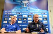 25 April 2013; Leinster head coach Joe Schmidt and Leo Cullen, left, during a press conference ahead of their side's Amlin Challenge Cup semi-final against Biarritz on Saturday. Leinster Rugby Press Conference, Leinster Rugby, UCD, Belfield, Dublin. Picture credit: Stephen McCarthy / SPORTSFILE