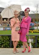 25 April 2013; Sonia Rynhart, left, and Edel Flemming, both from Gorey, Co. Wexford, enjoy a day at the races. Punchestown Racecourse, Punchestown, Co. Kildare. Picture credit: Barry Cregg / SPORTSFILE