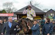 25 April 2013; Arvika Ligeonniere, with Ruby Walsh up, being led into the winners enclosure after winning the Ryanair Novice Steeplechase. Punchestown Racecourse, Punchestown, Co. Kildare. Picture credit: Barry Cregg / SPORTSFILE