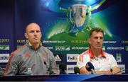 26 April 2013; Munster's Paul O'Connell, left, and head coach Rob Penney during a press conference ahead of their Heineken Cup semi-final against ASM Clermont Auvergne on Saturday. Munster Rugby Press Conference, Stade de la Mosson, Montpellier, France. Picture credit: Diarmuid Greene / SPORTSFILE