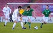 26 April 2013; Conor Barry, Republic of Ireland Schools, in action against Gani Nuredini, England Schools. Centenary Shield, Republic of Ireland Schools v England Schools, Turner’s Cross Stadium, Cork. Picture credit: Stephen McCarthy / SPORTSFILE