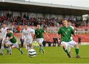 26 April 2013; Jack Doherty, Republic of Ireland Schools, scores his side's first goal from a penalty. Centenary Shield, Republic of Ireland Schools v England Schools, Turner’s Cross Stadium, Cork. Picture credit: Stephen McCarthy / SPORTSFILE