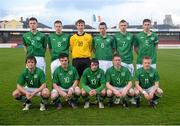 26 April 2013; The Republic of Ireland Schools team, back row, from left, Killian Cantwell, Kevin O'Connor, Shaun Patton, Alan Browne, Gavin Boyne and Patrick Fitzgerlad, with, front row, from left, Alex Byrne, Conor Barry, Kynan Rocks, Sean Coyne and Jack Doherty. Centenary Shield, Republic of Ireland Schools v England Schools, Turner’s Cross Stadium, Cork. Picture credit: Stephen McCarthy / SPORTSFILE