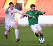 26 April 2013; Conor Barry, Republic of Ireland Schools, in action against Rob Gilroy, England Schools. Centenary Shield, Republic of Ireland Schools v England Schools, Turner’s Cross Stadium, Cork. Picture credit: Stephen McCarthy / SPORTSFILE