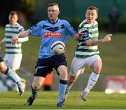 26 April 2013; Craig Walsh, UCD, in action against Gary McCabe, Shamrock Rovers. Airtricity League Premier Division, UCD v Shamrock Rovers, UCD Bowl, Belfield, Dublin. Picture credit: Brian Lawless / SPORTSFILE