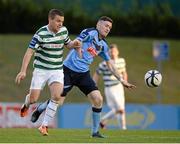 26 April 2013; Craig Walsh, Shamrock Rovers, in action against Shane Robinson, UCD. Airtricity League Premier Division, UCD v Shamrock Rovers, UCD Bowl, Belfield, Dublin. Picture credit: Brian Lawless / SPORTSFILE