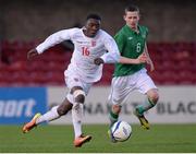26 April 2013; Shaquille Hippolyte-Patrick, England Schools, in action against Alan Browne, Republic of Ireland Schools. Centenary Shield, Republic of Ireland Schools v England Schools, Turner’s Cross Stadium, Cork. Picture credit: Stephen McCarthy / SPORTSFILE