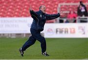 26 April 2013; England Schools manager Andy Buckingham celebrates his side's second goal. Centenary Shield, Republic of Ireland Schools v England Schools, Turner’s Cross Stadium, Cork. Picture credit: Stephen McCarthy / SPORTSFILE