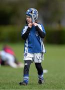 28 April 2013; Pauric Doyle, Athy RFC, fastens his head gear before resuming his place against Mullingar RFC in their U10's Group E match during the 2013 Seapoint International Mini Rugby Blitz, the largest rugby mini blitz in Ireland, with over 130 teams taking part. Seapoint RFC, Killiney, Co. Dublin. Picture credit: Brendan Moran / SPORTSFILE