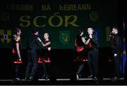 27 April 2013; The Fionach Naomh Caillin, Co. Leitrim, team of Ronan Ellis, Seamus McWeeney, Martin Doonan, Michael Doonan, Aisling O'Rourke, Michelle McLoughlin, Jeanette Leyden and Adeline McWeeney compete in the Set Dancing category during the Scór Sinsear 2013. The Venue, Derry. Picture credit: Pat Murphy / SPORTSFILE