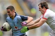 28 April 2013; James McCarthy, Dublin, in action against Justin McMahon, Tyrone. Allianz Football League Division 1 Final, Dublin v Tyrone, Croke Park, Dublin. Picture credit: Oliver McVeigh / SPORTSFILE