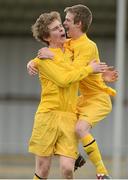 28 April 2013; Donal Shanley, left, Wexford Football League, celebrates with team-mate Sean Burke after scoring his side's first goal. FAI Umbro Youth Inter League Cup Final, Waterford & District Junior League v Wexford Football League, Ozier Park, Waterford. Picture credit: David Maher / SPORTSFILE