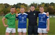 21 October 2017; Tipperary representatives, from left, James Barry, Dinny Stapleton, Will Maher, joint-manager, and Noel McGrath after the Shinty International match between Ireland and Scotland at Bught Park in Inverness, Scotland. Photo by Piaras Ó Mídheach/Sportsfile